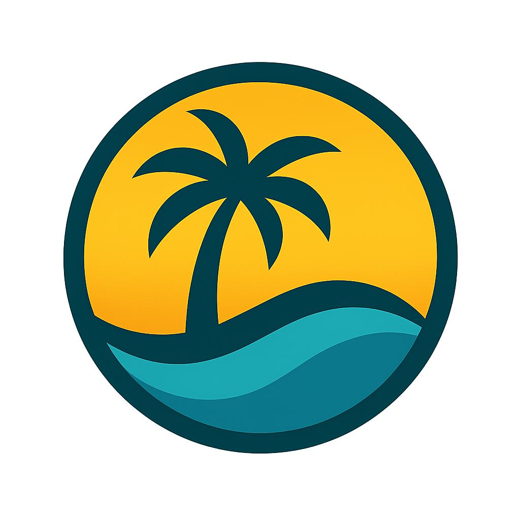 Logo de Playa.do: sol caribeño, palmera y olas turquesas